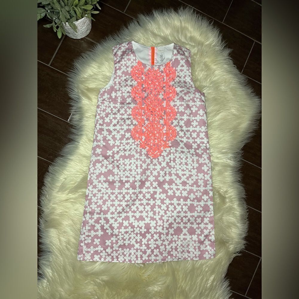 Crew Cuts Lavender and white floral dress with bright embroidery on chest sz 12